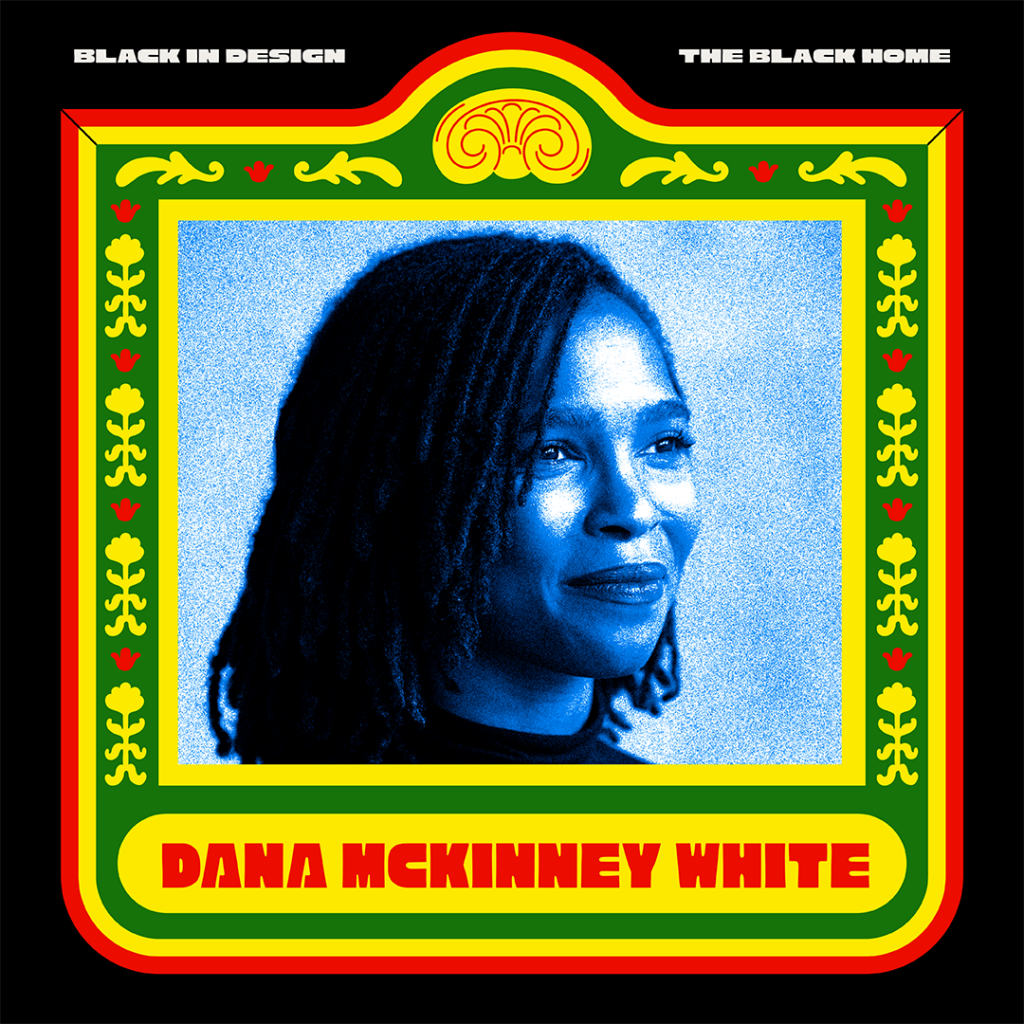 A portrait of Dana McKinney White standing at an angle, looking away from the camera in a confident and polite gaze. Her locs are left loose and drop down to her shoulders. She is wearing a dark colored turtle neck shirt. 